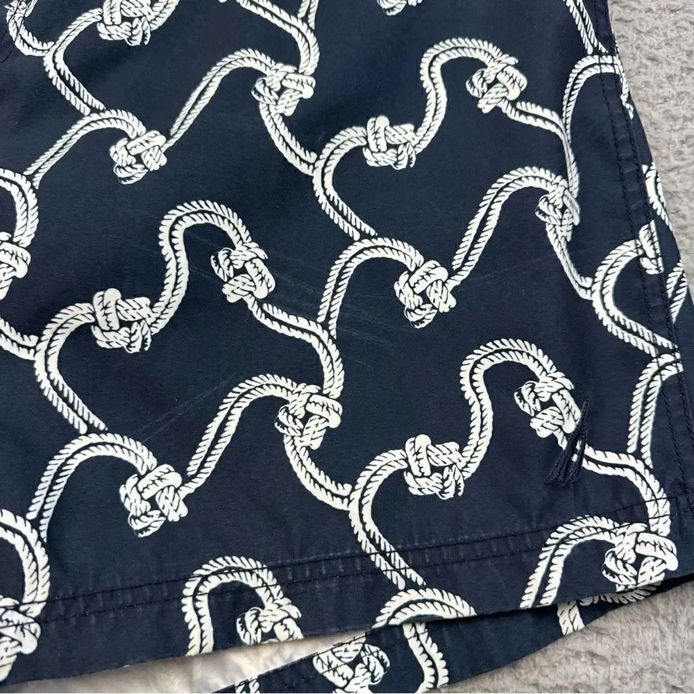 Nautica Swim Trunks Mens 40 Blue White Nautical‎ Rope Mesh Lined Shorts